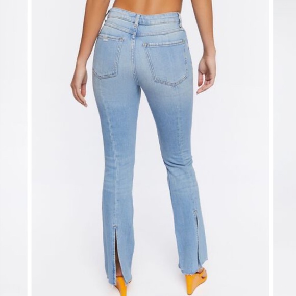 Forever 21 Premium Light Wash Denim High Rise Bootcute Distressed Flare Jeans - Picture 3 of 4